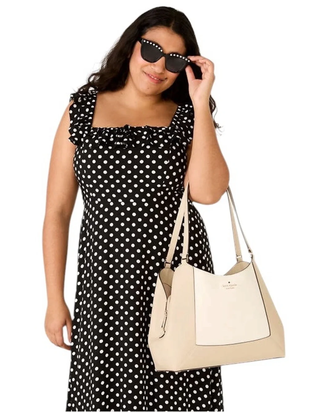 Kate Spade Cream and Tan Pebbled Leather Triple Compartment Shoulder Bag NW
